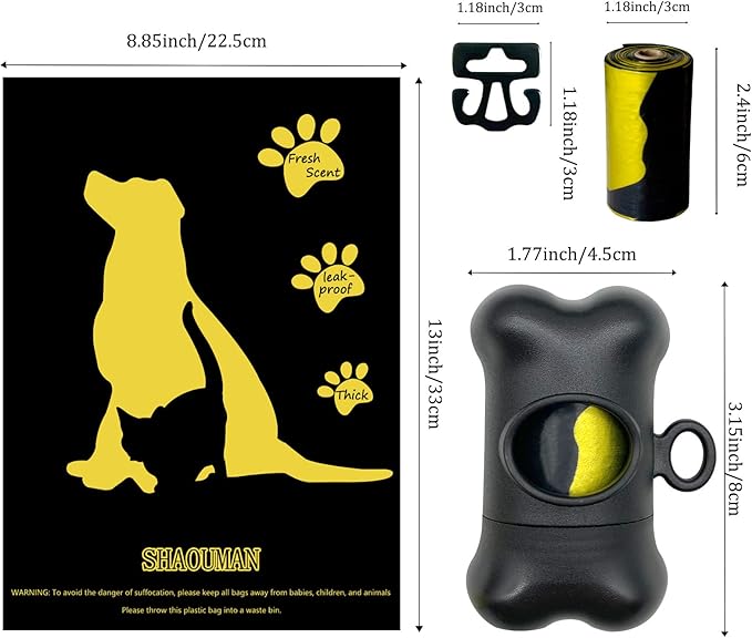 Bone Shaped Dog Poop Bag Dispenser with Leakproof Bags, 135 Count, Black