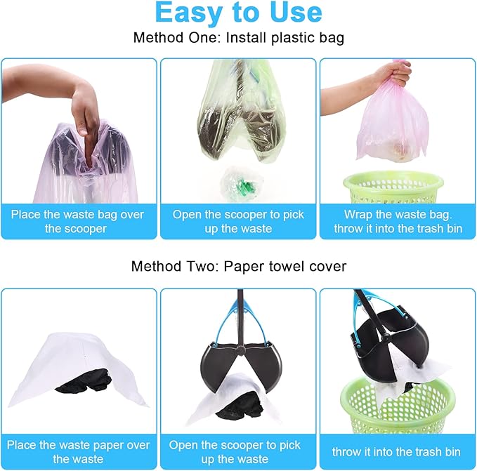 Non-Breakable Pooper Scooper for Large Medium Small Dogs with 24.3inch Long Handle High Strength Material Durable Spring, Easy Grass and Gravel Pick Up