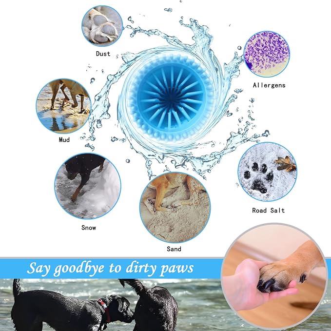 Kabetig Quick Clean Dog Paw Cleaner 5-in-1 Kit, Blue (Medium) - No Full Bath Needed, Post-Walk Paw Clean - with Silicone Bath Brush, 3 Microfiber Towels - Fits Corgi 1.2-2.5 In (3.05-6.35 cm)