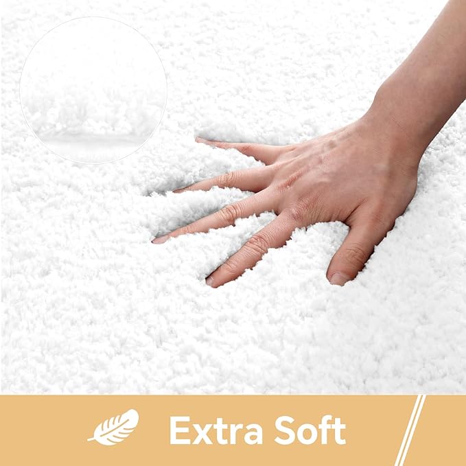 White Bathroom Rugs Runner 24"x72" - Extra Long Plush Bath Mat, Non Slip Absorbent Microfiber Floor Rug, Washable and Fluffy - Ideal for Bathroom, Kitchen or Pet Mat Use