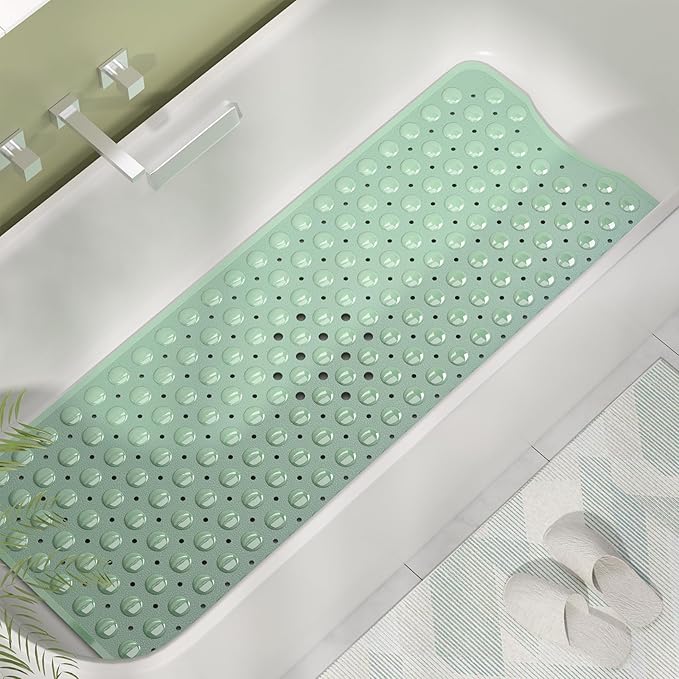 AmazerBath Shower Mat Non Slip 40 x 16 Inches, Shower Stall Mats with Suction Cups and Drain Holes, Non Slip Bath Mat for Tub for Elderly & Kids, Mint Green
