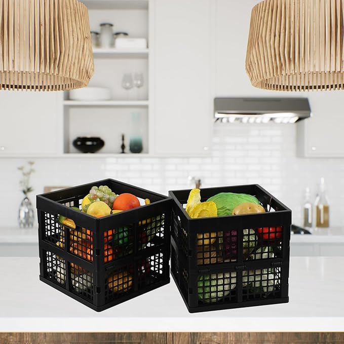 Fiazony 3-Pack Collapsible Crates, 18 L Square Stackable Utility Crate, Foldable Storage Cubes, Black