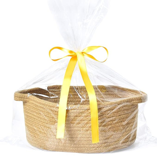 ABenkle Small Basket with Gift Bags and Ribbons, Empty Gift Baskets for Mother's Day, Decorative Boho Rope Woven Nursery Storage Organizer Toy Baskets with Handle for Baby Showers, 12"X 8" X 5"