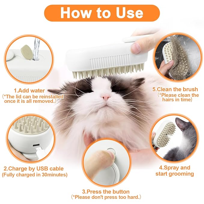 Nepfaivy Cat Steam Brush for Shedding - Steam Cat Brush for Indoor Cats, Rechargeable Steaming Pet Mist Water Steamer for Indoor Kitten, Pet Spray Hair Removal Comb for Massage, Spritz Defur Comb