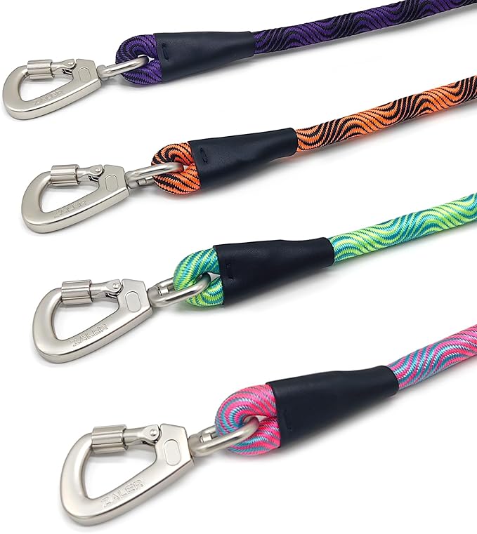 ZALER Short Dog Leash, 18 Inches Rope Traffic Leashes for Dogs, Reflective Dog Lead with O-Ring, Heavy Duty Pet Leash for Large and Medium Dogs (18'' Black Purple)