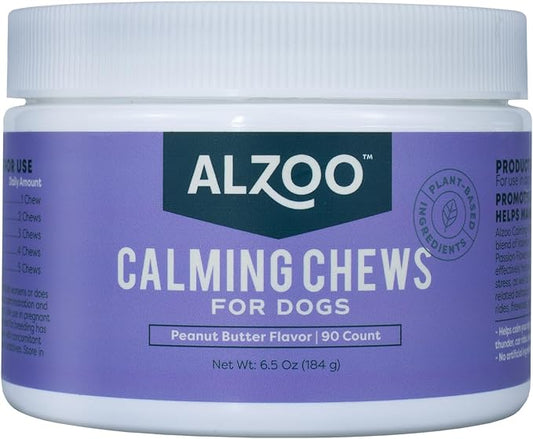 ALZOO Calming Chews for Dogs Anxiety, Peanut Butter Flavor - Natural Dog Calming Treats, Stress Relief for Storms, Fireworks, Grooming, Separation Anxiety, Made w/Valerian & Chamomile, 90 ct