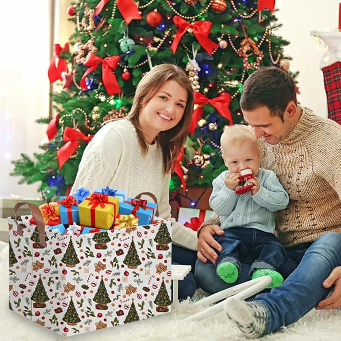FXOCSHE Rectangular Christmas tree Basket,Nursery Hamper,Waterproof and foldable Tree Basket Baby Storage Bin,Boy and Girls Christmases Room Decor,gift basket(Christmas tree)