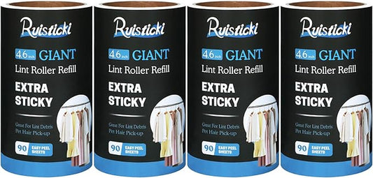 4.6 inch Giant Roller Refill for Evercare All-Purpose Giant Lint Rollers and T Handle Lint Roller 90 Sheets Each Refill, 4 Pack, 360 Sheets Total