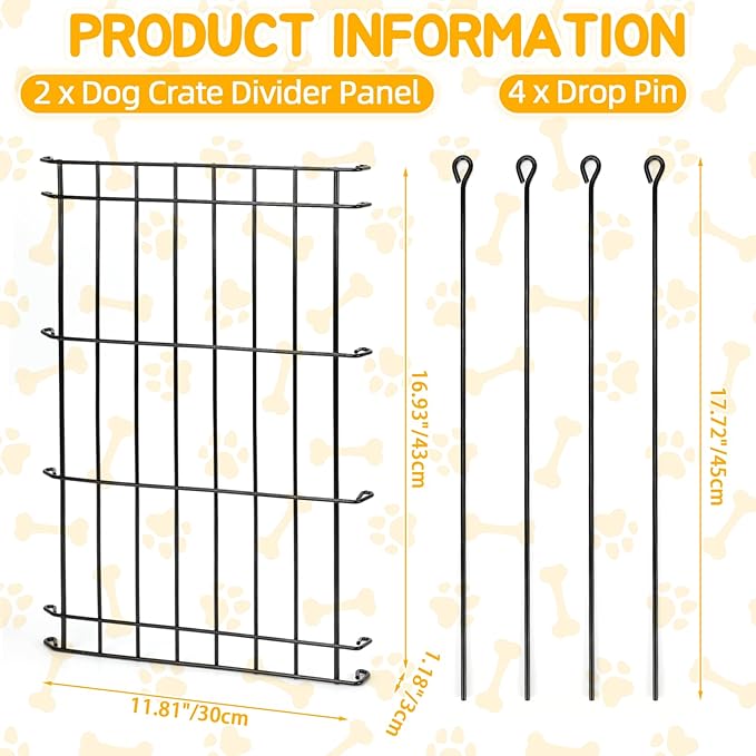 Dog Crate Divider Panel 2 Pack, 16.9" H Metal Kennel Divider, Adjustable 11.8"-22.8" Width, Fits 24"-30" Wire Dog Crates, Tool-Free Install for Puppy Training & Anxiety Relief (Crate Not Included)