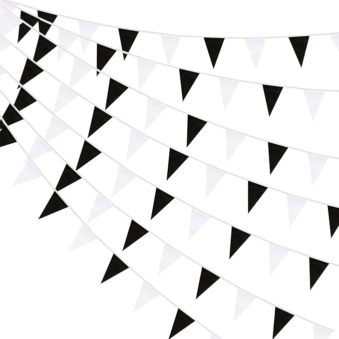 100 Feet Black & White Pennant Banner Flags String Hanging Black & White DIY Triangle Bunting Flags,Party Decorations for Grand Opening,Party Events Celebration,Kids Birthday,60 Pcs