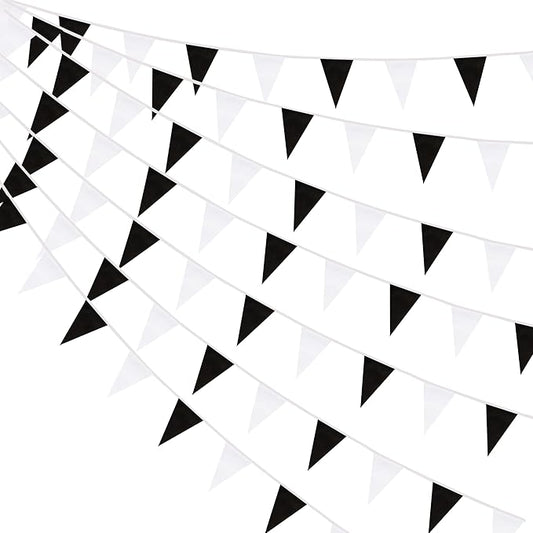 100 Feet Black & White Pennant Banner Flags String Hanging Black & White DIY Triangle Bunting Flags,Party Decorations for Grand Opening,Party Events Celebration,Kids Birthday,60 Pcs