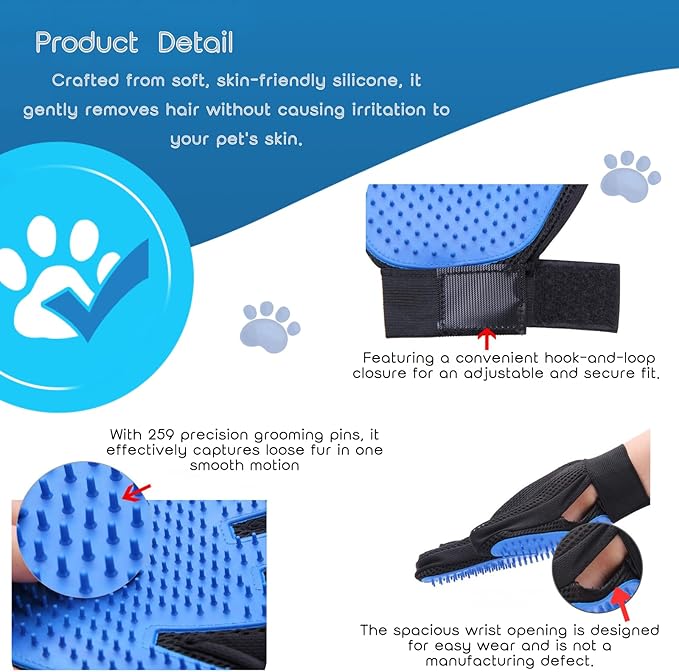 BYNGYDDZ Pet Grooming Gloves (2 Pack) for Dogs & Cats – Deshedding Hair Remover Mitts with Soft Silicone Massage Bristles – Dual-Sided Grooming & Bathing Gloves for Long & Short Hair Pets