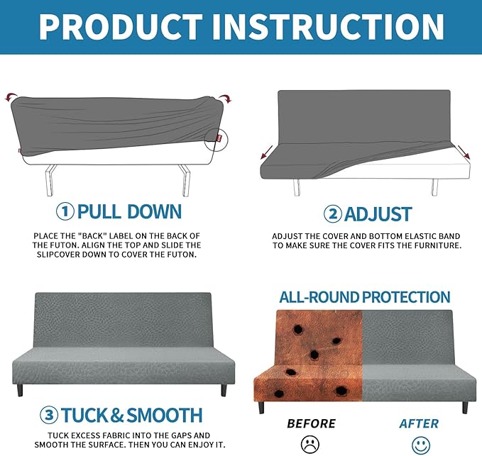 ZNSAYOTX Fashion Futon Cover (67"-82") Stretch Fit Armless Sofa Bed Slipcover, Universal Foldable Sofa Mattress Protector Full Queen Size, Irregular Plaid Texture Jacquard Futon Protector (Light Grey)