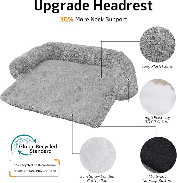 GGIB Calming Dog Bed Fluffy Plush Dog Mat for Furniture Protector with Removable Washable Cover for Large Medium Small Dogs and Cats (Large, Grey)