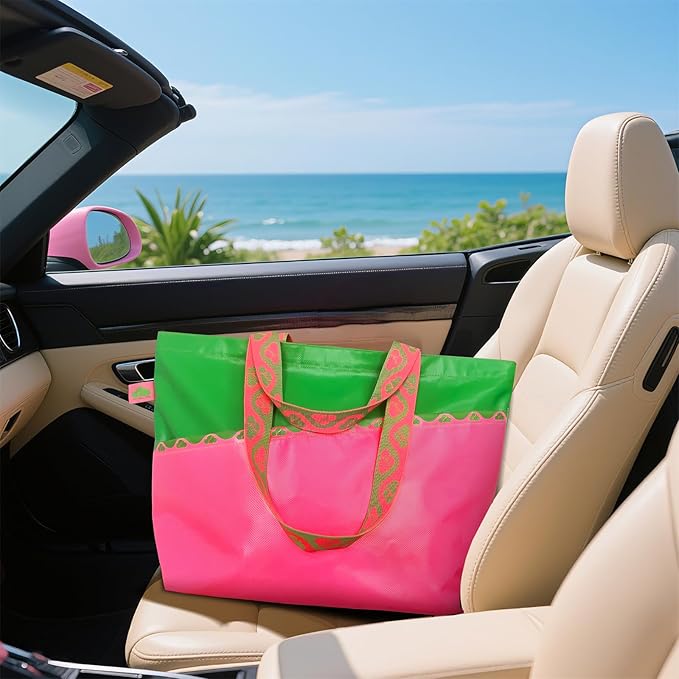 Extra Large Tote Bag Foldable Waterproof Summer Beach Bag for Women Men, Dual Handles, for Swim Gym Camping Shopping