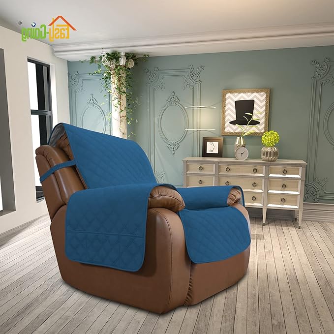 Easy-Going Sofa Slipcover Waterproof Oversized Recliner Chair Cover Non-Slip Fabric Couch Cover for Living Room Washable Furniture Protector for Pets Kids Dog (Oversized Recliner, Peacock Blue)