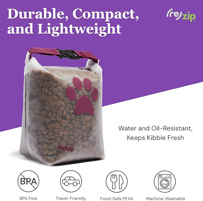 (re)zip Roll Top Pet Food Storage Bag (14-Cup) | BPA-Free, Food Grade, Pet Safe, Travel-Friendly | Keeps Kibble Fresh for Camping, Dog Boarding, Weekend Getaways | Machine Washable | Cobalt Blue