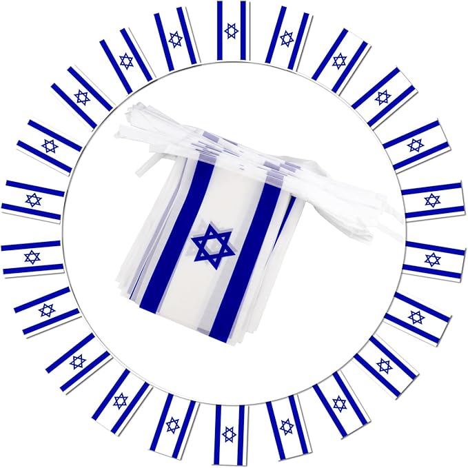 Israel String Flag Pennant Banner - 38 Flags, 42 Feet Small Mini Israeli Flags Bunting Banner for Country Decoration, School, Party, Sports Events