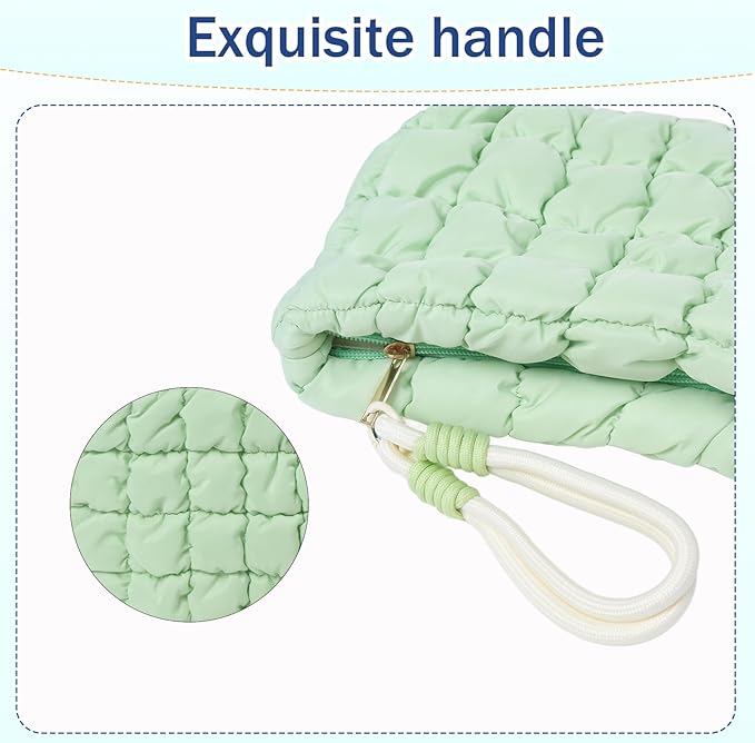 Puffy Quilted Makeup Bag Cosmetic Bag Equipped with a Detachable Handle Cute Zipper Pouch for Storage Clutch for Women(Green)