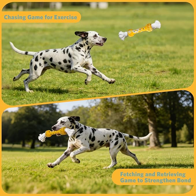 KGPERGU Durable Rubber with Pure Cotton Tassels for Medium and Large Breeds, Indoor Dog Chew Toy for Boredom Buster, Outdoor Fetch and Chase Toy for Excess Energy Relief, Cream Flavor, Yellow/White