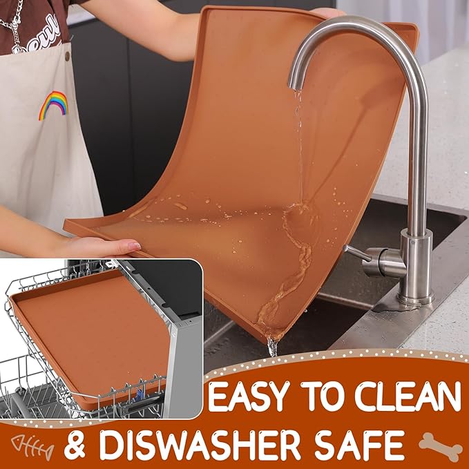 MateeyLife Silicone Cat & Dog Food Mat for Floors Waterproof, Anti-Slip Dog Bowl Mats for Food and Water, Pet Feeding Mats with Lip to Prevent Spills, Pet Placemat for Messy Drinkers to Protect Floors