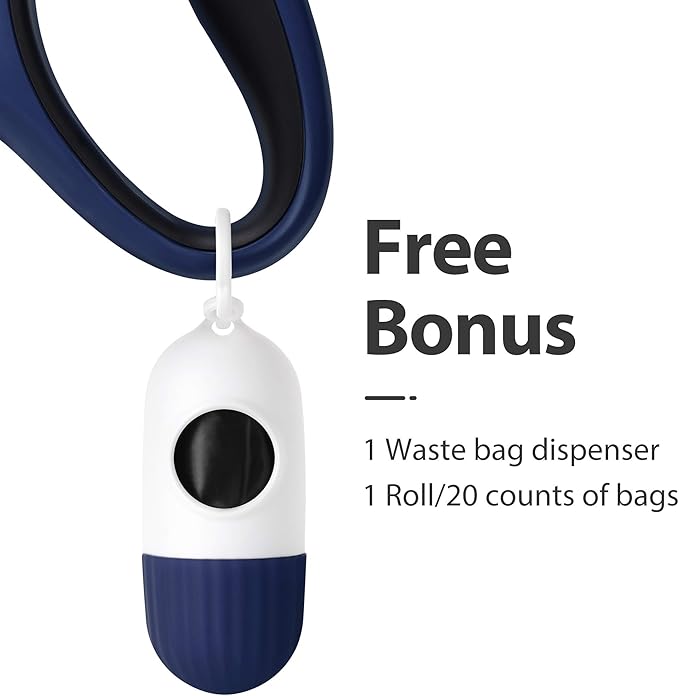 Fida Retractable Dog Leash with Dispenser and Poop Bags, 10 ft Pet Walking Leash for X-Small Dog or Cat up to 18 lbs, Anti-Slip Handle, Tangle-Free, Reflective Nylon Tape (XS, Navy Blue)