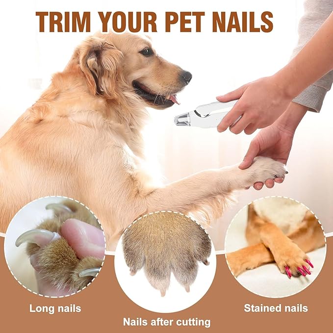 2-in-1 Dog Nail Grinder & Dog Nail Clippers- Gentle Drill Trimmer with Led Light for Large Medium Small Dogs Cats Pets Claw(White)