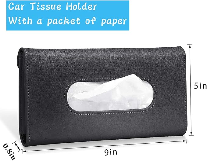 YVPSI Car Tissue Holder Sun Visor Napkin Holder with Tissue Refill Car Mask Holder PU Leather Tissue Box Tissue Box Holder Hanging Tissue Holder Mask Dispenser for Car (Black)