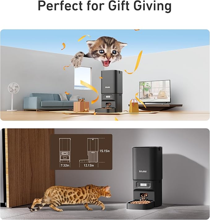 Automatic Cat Feeders, 7L/29 Cups Automatic Dog Feeder with Desiccant Bag, 1-6 Meals Ideal for 2-15mm Dry Food, Suitble for Multiple Pets, Dual Power Supply, Detachable Washable, Black