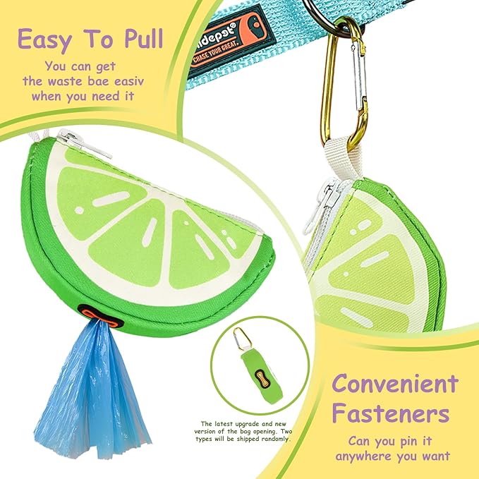 Lime Shape Dog Poop Bag Holder for Leash - Cute Dog Waste Bag Dispenser Carrier, Portable Pet Walking Accessories (Green)