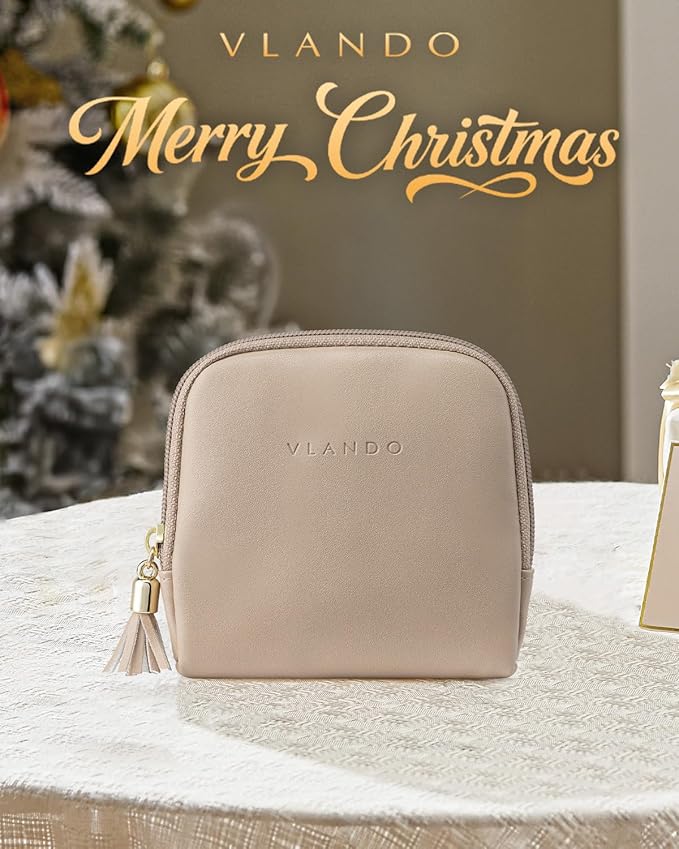 Vlando Small Jewelry Travel Case,Jewelry Pouch Bags with Zipper,Velvet Jewelry Organizer Storage Bag for Bracelet Rings Earring Travel Essentials Gifts for Women Girl-Toffee