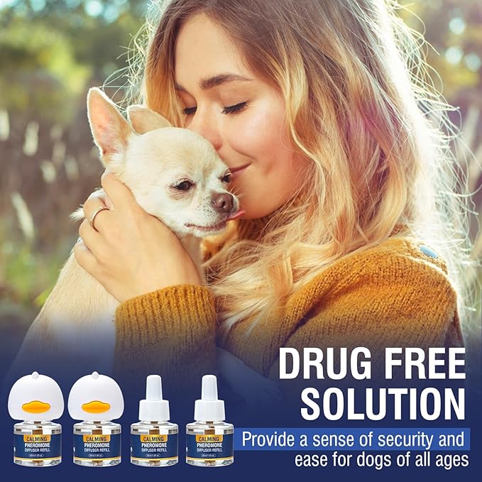 Dog Calming Pheromones Diffuser 6 in 1 Kit Appeasing Pheromone Diffuser to Calm (2 Plug in+4 x48ml Refill) for Anxiety Relief Reduce Aggression Fighting Barking Stress 120 Day Supply(Tasteless)