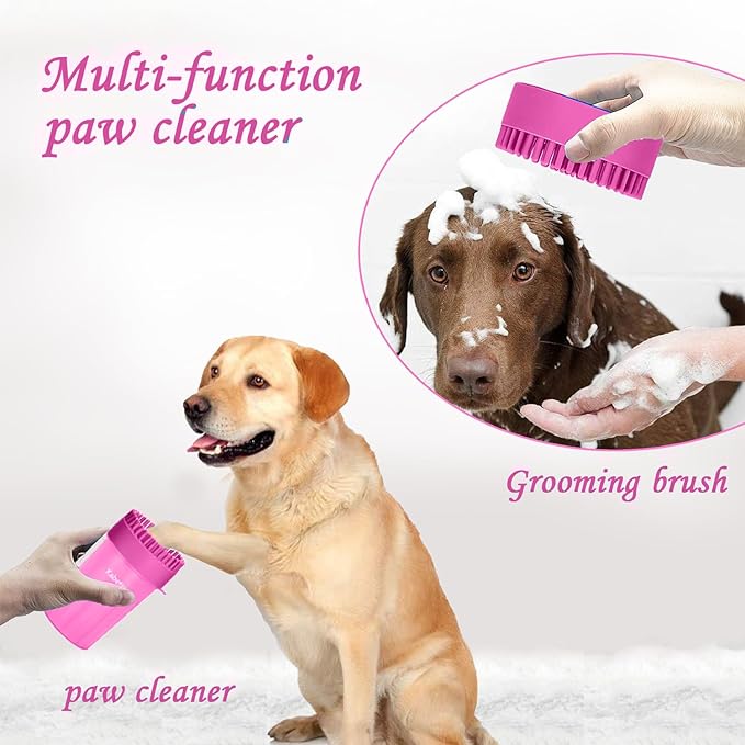 Kabetig Quick Clean Dog Paw Cleaner 5-in-1 Kit, Pink (Medium) - No Full Bath Needed, Post-Walk Paw Clean - with Silicone Bath Brush, 3 Microfiber Towels - Fits Corgi 1.2-2.5 In (3.05-6.35 cm)