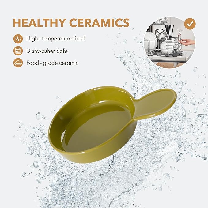 Ceramic Wide Whisker Friendly Cat Dishes, Set of 3 Ceramic Cat Bowls with Handle, Anti-Slip Indoor Kitten Feeding Food& Water Dish to Prevent Whisker Fatigue(3 Pcs, Matcha Green)