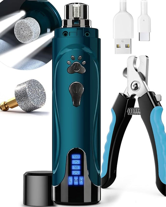 YABIFE Dog Nail Trimmers and Dog Nail Clippers Kit, Whisper Quiet Electric Grinder with Light, for Small, Medium, Large Dogs, Cats Toenail Grooming, 3 Speeds