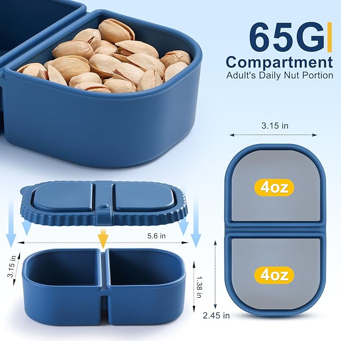 3 Pack Silicone Reusable Snack Containers with Lids - 8 oz Double Compartment Snackle Box for Kids & Adults, BPA-Free & Leakproof, Small for Dressing, Snacks, School, Office, Picnic