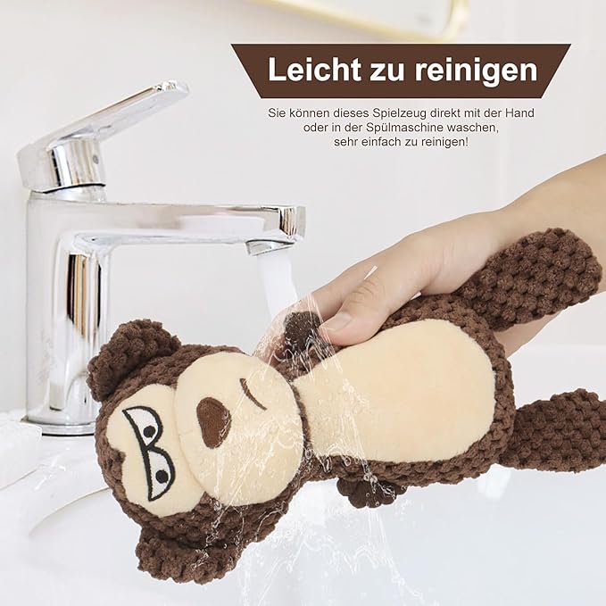 TONYFY Dog Toys, Dog Squeaker Toys with Crinkle Paper, Stuffed Animal Dog Plush Chewing Toy, Cotton Rope Interactive Toys for Puppy, Small, Middle Dogs (Brown Monkey)