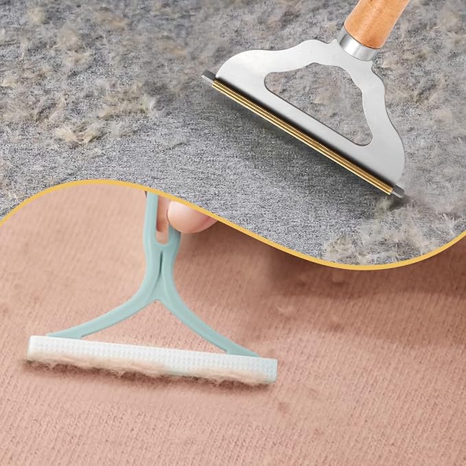 2pcs Manual Portable Fabric Shaver, 1 Metal Carpet Lint Scraper for Furniture Pet Hair Removal (1Buck Thick Rack Can Be Used for Years), 1 Reusable Fuzz Lint Remover Brush for Clothes Couch(No Snag)