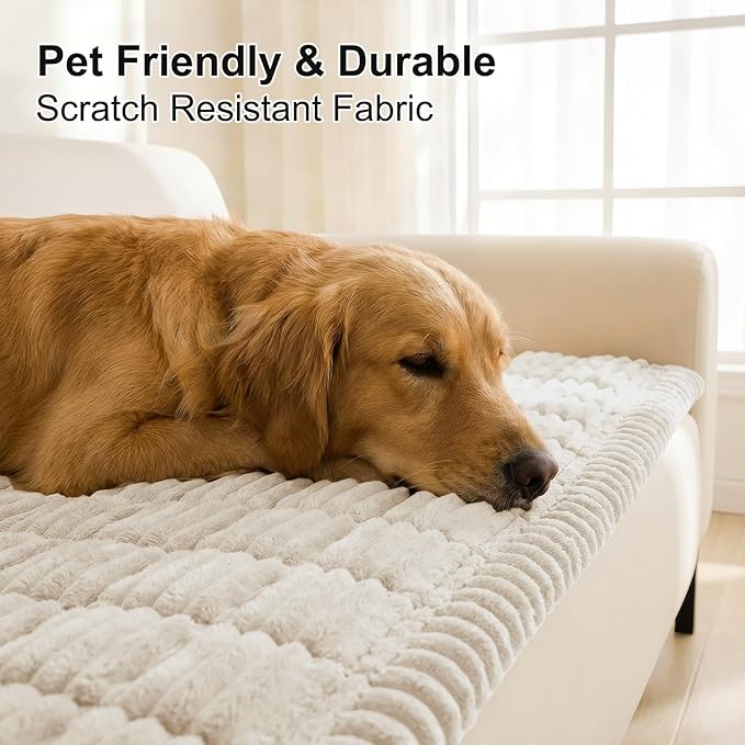 Smiry Couch Cover for Dogs, Non Slip Washable Sofa Protector for Pets, Soft Furniture Cover for Pet, Stylish Sofa Covers, Cozy Protect Against Fur, Dirt & Everyday Messes (White, 35.4" x 95")