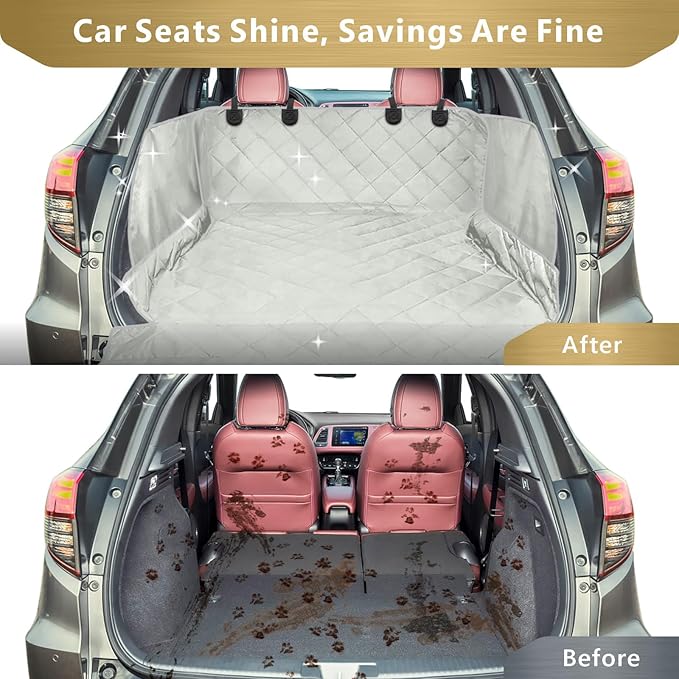 F-color SUV Cargo Liner for Dogs - Waterproof Pet Cargo Liner with Side Flaps, Comfort Dog Cargo Cover with Bumper Flap, Scratchproof Non-Slip Large for Full-Size SUVs Vans, 55 x 93 Inch, Grey