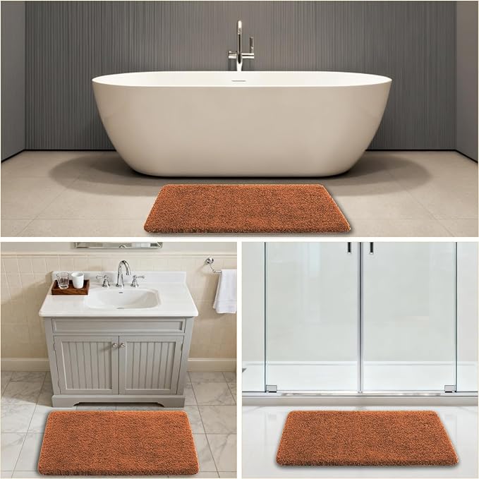 Burnt Orange Bathroom Rugs 24"x36" - Fluffy Microfiber Bath Mat, Non Slip and Absorbent Bathroom Floor Mat, Machine Washable Plush Rug - Ideal for Tub, Cabinet or Washroom