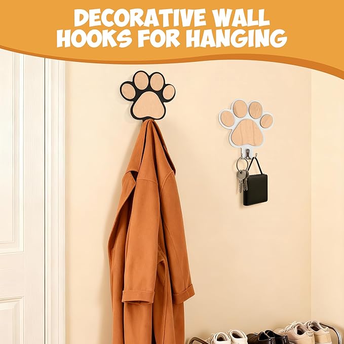 Pipigaty 2-Pack Dog Leash Holder for Wall by The Door, Paw-Shaped Leash Hooks for Wall Decorative Wall Hooks for Hanging Keychain, Coats & Towels, Gifts for Pet Lovers & Dog Owners