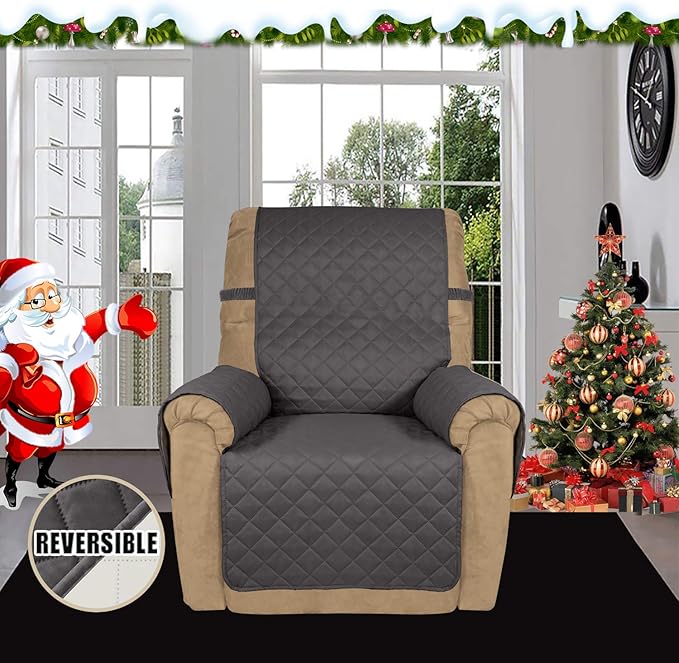 Easy-Going Recliner Sofa Slipcover Reversible Sofa Cover Water Resistant Couch Cover Furniture Protector with Elastic Straps for Pets Kids Children Dog Cat (Recliner, Gray/Ivory)