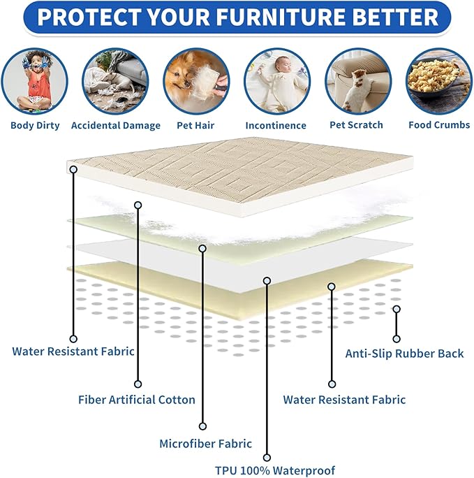2026 Waterproof Dog Bed Blanket (82"x102") Comfy Couch Sofa Mat for Dog Pets with Anti-Slip Back, Universal Incontinence Lightweight Liner Pad for Furniture Car Picnic etc Durable Washable, Beige