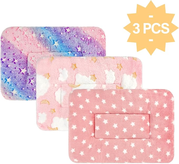 Tierecare 3PCS Guinea Pig Bed Soft Rabbit Bedding Cage Liner Warm Bunny Mats Pee Pads Fleece Blanket Plush Hamster Sleep Beds Ferret Squirrel Hedgehog Rat
