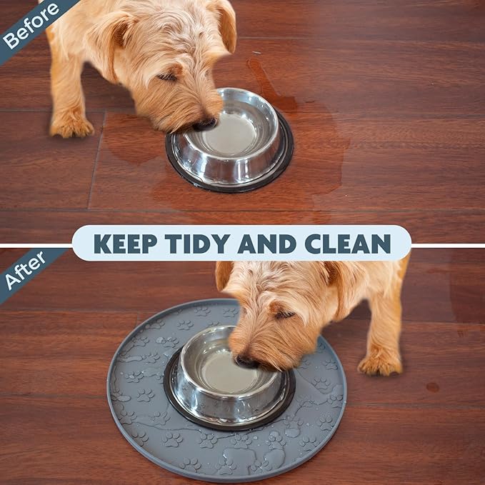 SUNLAND Silicone Pet Feeding Mats for Food and Water Pet Placemat for Dog and Cat Waterproof Non-Slip Feeding Bowl Mat Raised Edge Prevents Residue from Spilling onto The Floor Pets Accessories