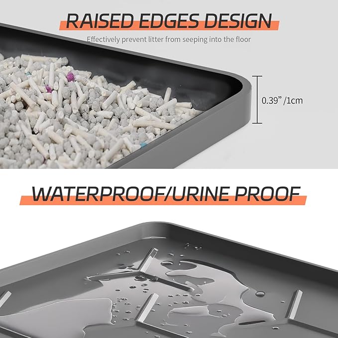 Large Silicone Cat Litter Mat, Waterproof/Urineproof, Litter Recycling, Easy to Clean, Soft on Kitty Paws (22"X34"-Dark Grey)