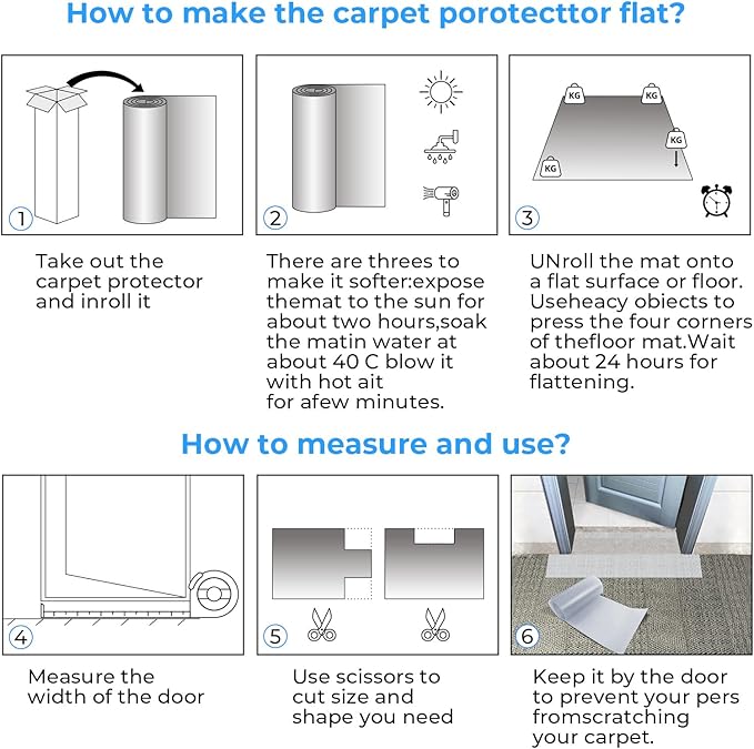 Carpet Protector for cat Dog Anti Scratch Under Door Cat Scratch Protector Mat from Scratching Easy to Cut Non Slip Plastic Carpet Scratch Stopper Cat Scratch Guard Carpet 3.6FT(Clear, 1pcs)