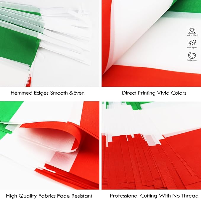 Italy String Flag Pennant Banner - 38 Flags, 42 Feet Small Mini Italian Flags Bunting Banner for Country Decoration, School, Party, Sports Events