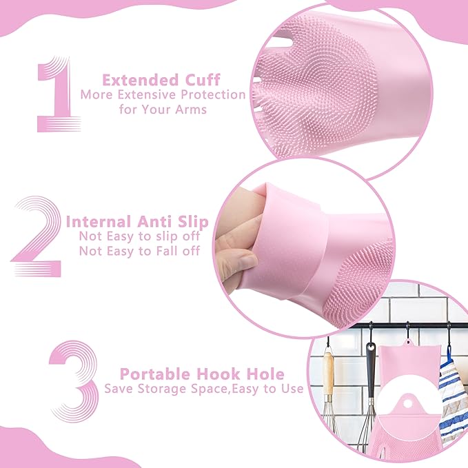 Maiiu Pet Grooming Gloves—Heat Resistant Dog Washing Gloves with High-Density Teeth, Dog Bath Scrubber with Enhanced Five Finger Design, Silicone Gloves for Dogs and Cats Bathing, Massage (Pink)